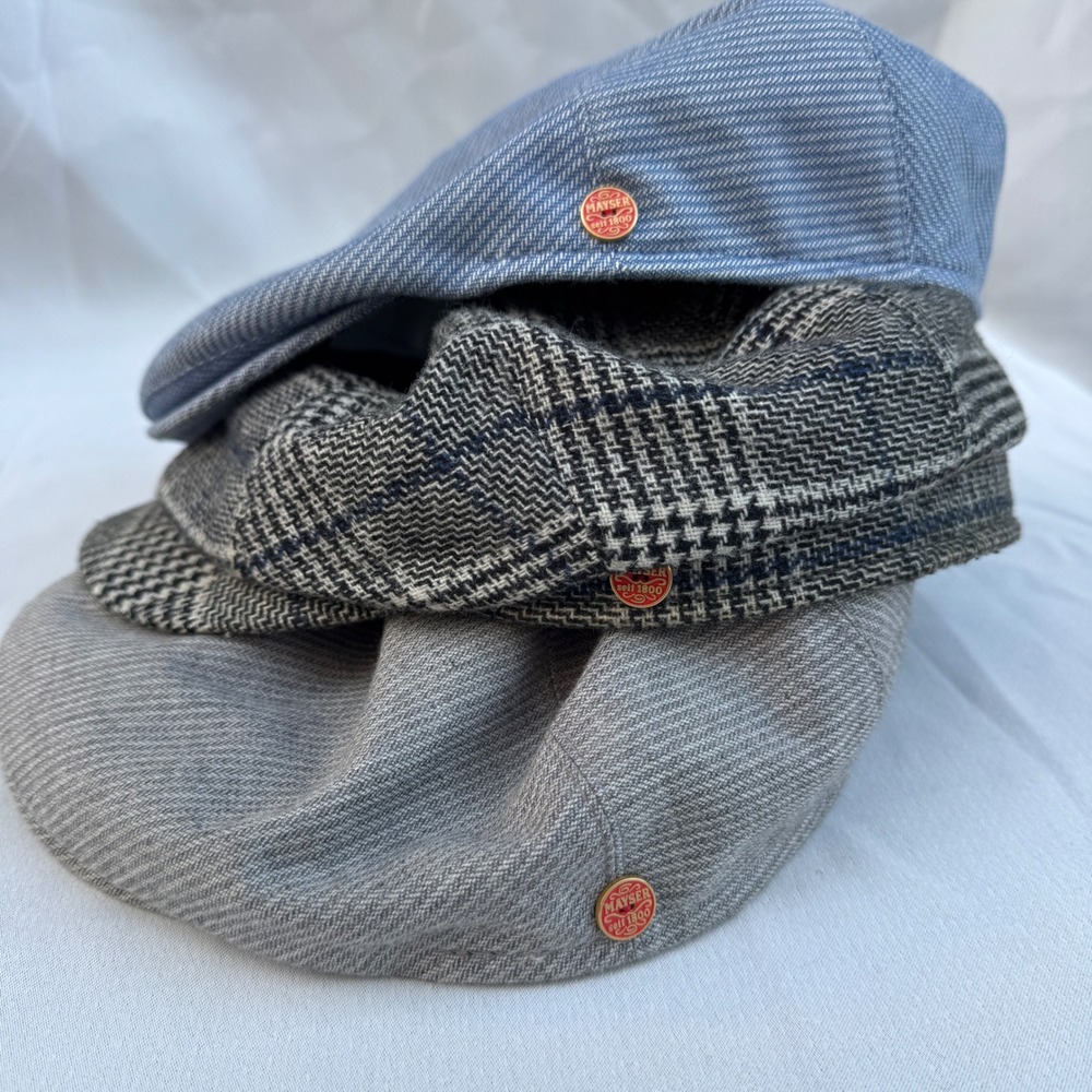 Mayser Flat Cap Hat Lot 58 59 Blue Grey Plaid Cotton Wool Peaky Blinders Mens